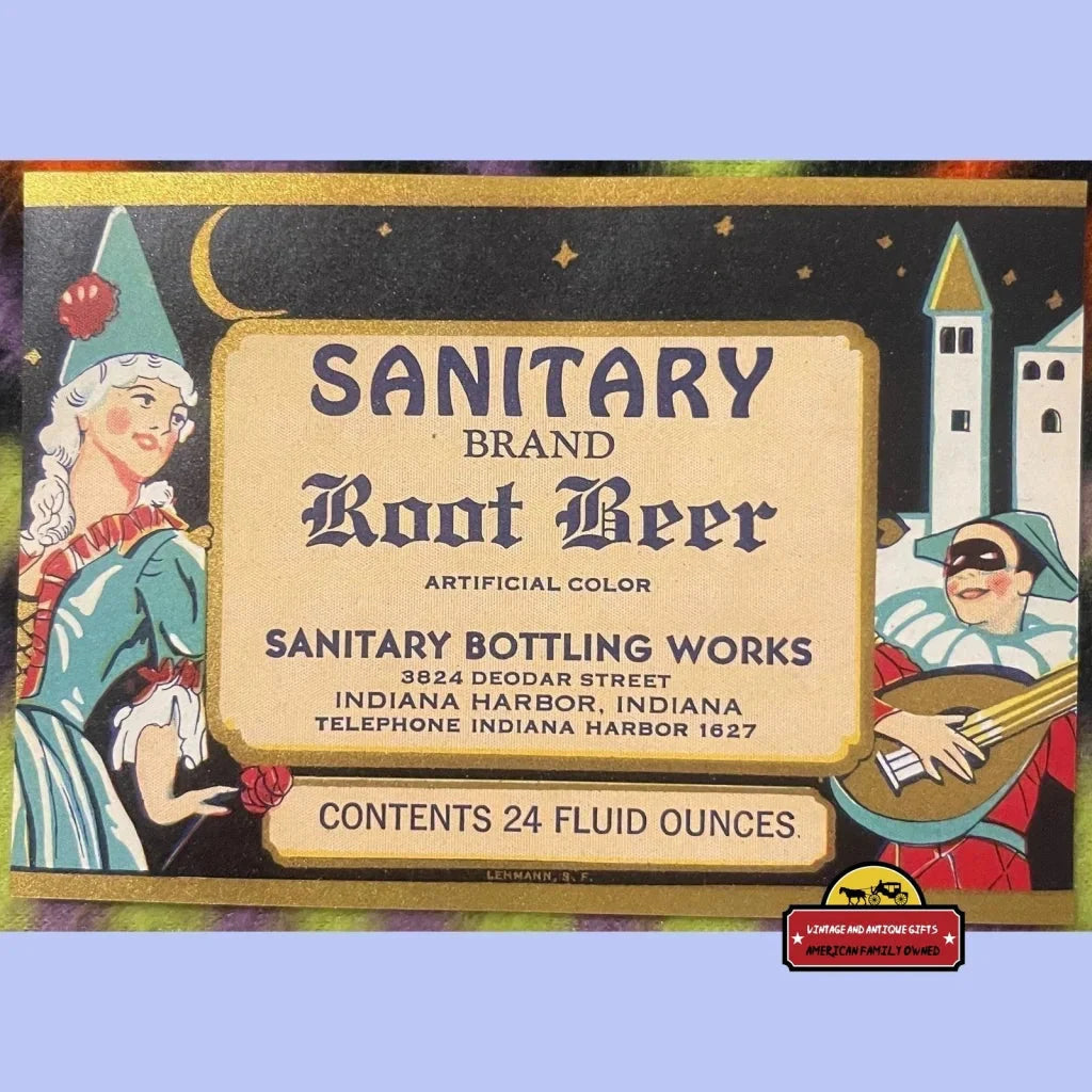 Antique 1920s Sanitary Root Beer Label 🧴 Indiana Harbor Indiana NOS Jester & Castle