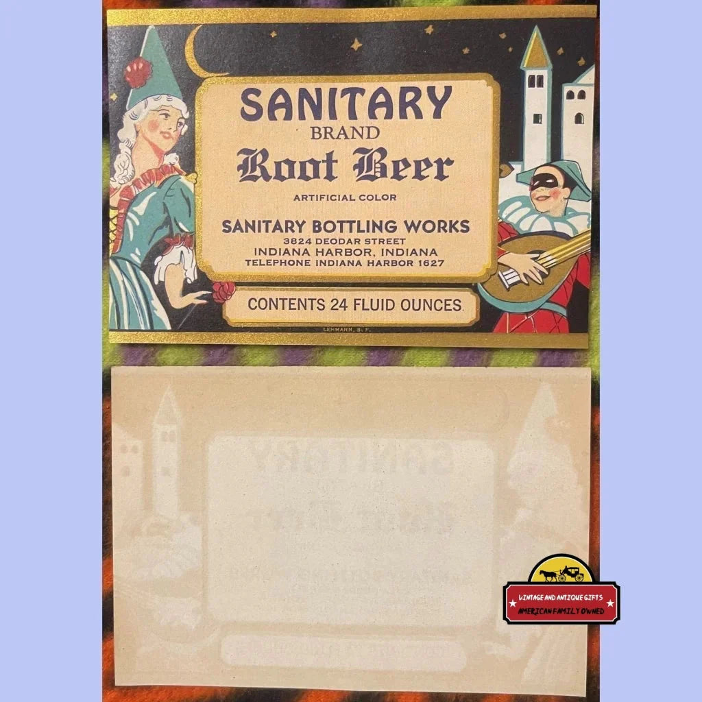 Antique 1920s Sanitary Root Beer Label 🧴 Indiana Harbor Indiana NOS Jester & Castle
