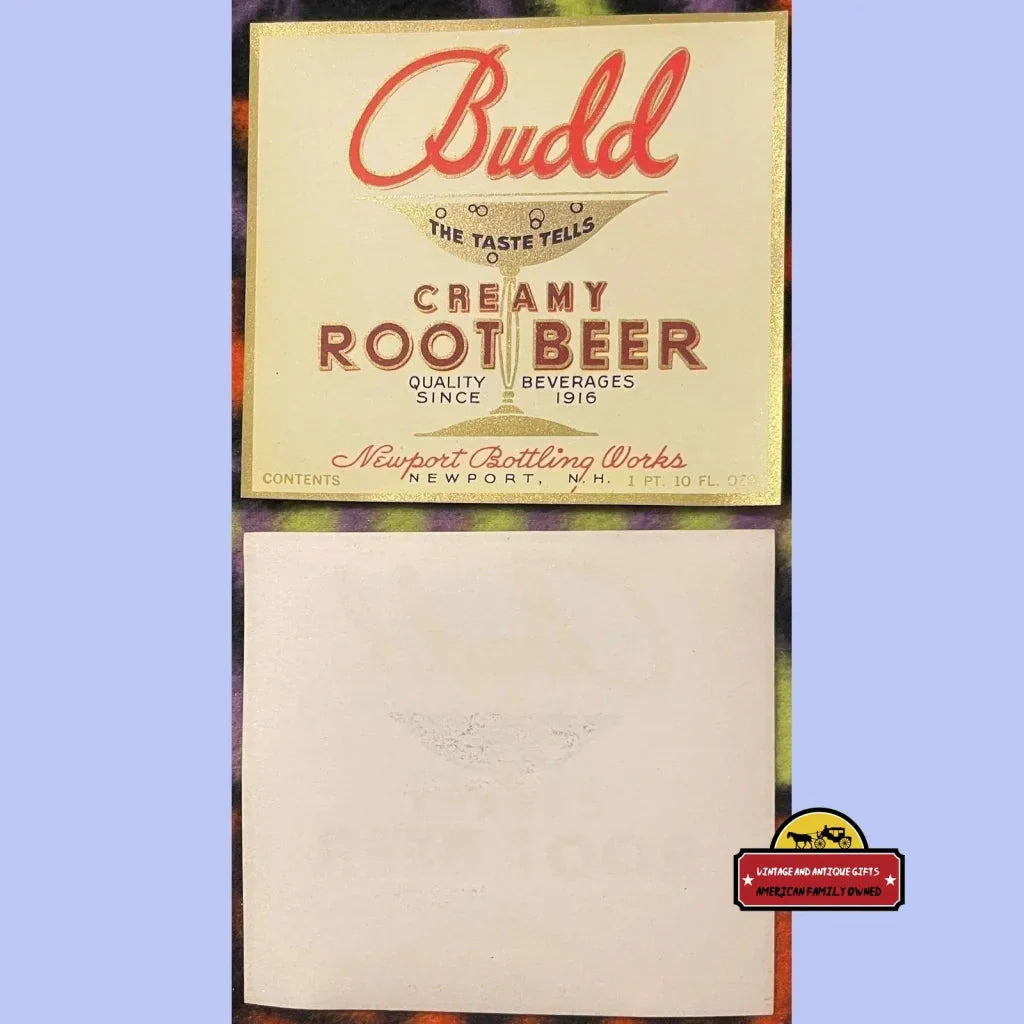 Antique 1920s Budd Creamy Root Beer Label Collectible