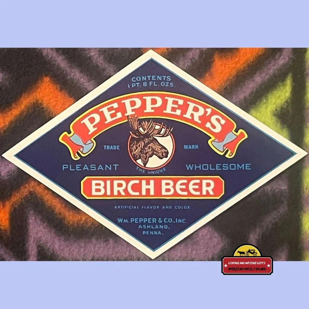 Vintage 1940s Pepper's Birch Beer Bottle Labels 🫙 Wm. Pepper & Co. Ashland PA Navy Blue Diamond