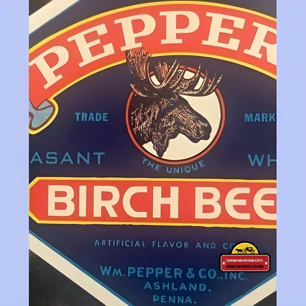 Vintage 1940s Pepper's Birch Beer Bottle Labels 🫙 Wm. Pepper & Co. Ashland PA Navy Blue Diamond